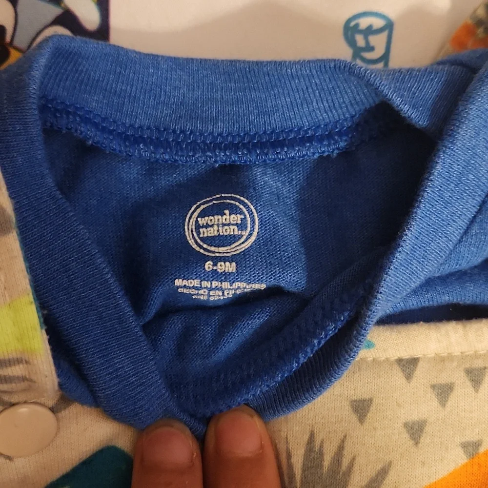 Dinosaur Print Overalls with Blue Shirt and Green Bandana - Picture 2 of 2